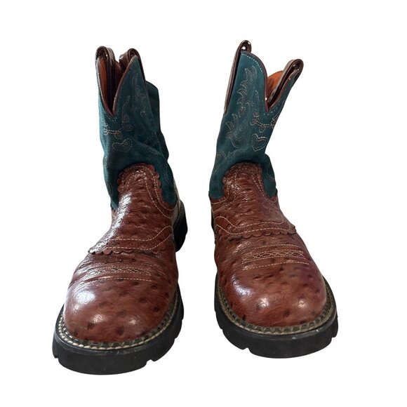 Ariat Fatbaby Ostrich Print Western Boots 9.5 B Brown & Teal Leather - Picture 1 of 13